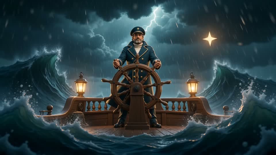 El capitán mantiene firme el timón en plena tormenta, guiado por la estrella dorada